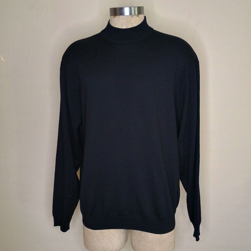 Pronto Uomo Sweater Men's XL Black Merino Extra Fine Wool Mock Turtleneck NWT